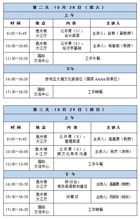 商务英语国家级一流专业教学开放周日程安排二