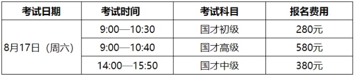 2024年8月国才考试科目和时间